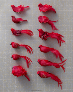 Balsam Hill gevederde kudde ornament set 8ZHB383 decoratie