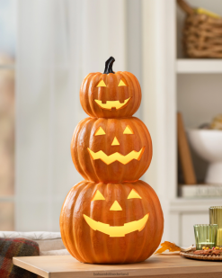 Balsam Hill verlichte tafelblad gestapelde jack-o'-lanterns 8ZHB453 decoratie